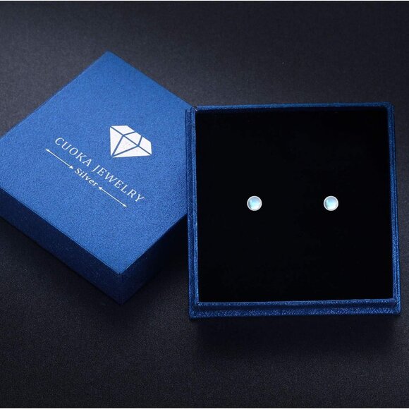 Earrings for Sensitive Ears Synthetic Moonstone Earrings Round Earrings Sterling - Picture 5 of 6